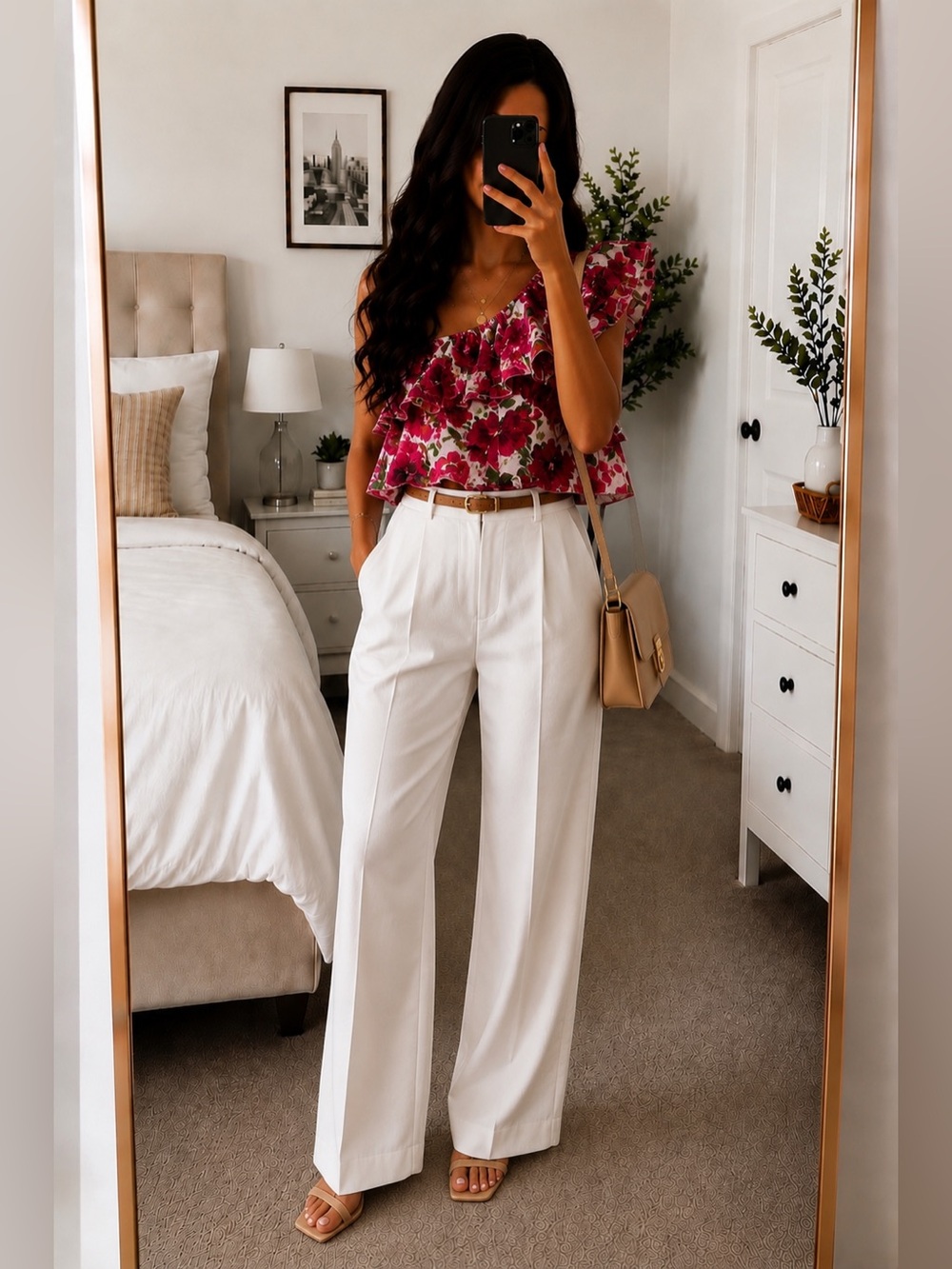 NWOT WHBM Floral Ruffle Off-Shoulder Blouse Top Pink Red SizeM Romantic Feminine